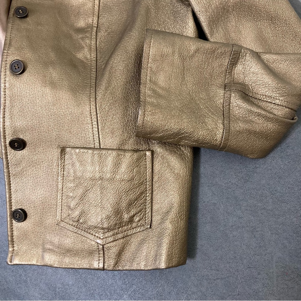 Real Leather Gold Button Down Jacket - image 5